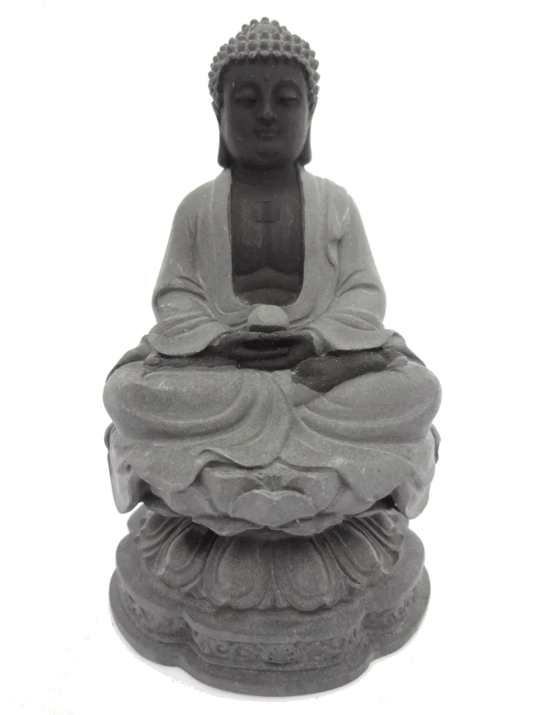 Boeddhabeeld – Meditatieboeddha zittend op Lotus – 11 cm – Zwart en Grijs boeddha boeddha in meditatie