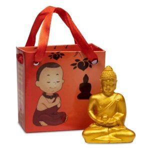 Boeddhabeeldje – Goudkleurige meditatie Boeddha in geschenktasje boeddha