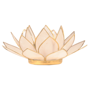 Lotus Sfeerlicht Capiz naturel goudrand 13,5 cm boeddhisme