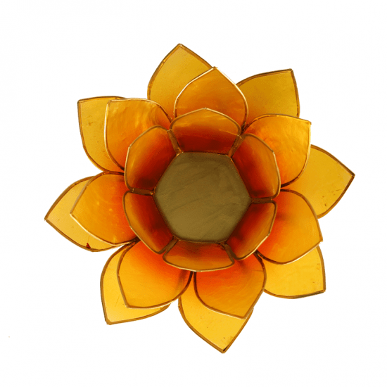 Lotus Sfeerlicht – Capiz sfeerlicht – Oranje en Geel – Theelichtjeshouder – 13,5 cm boeddhisme