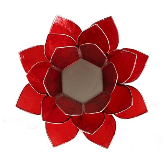 Lotus sfeerlicht rood 1e chakra met zilverrand 13,5 cm boeddhisme