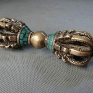 Vajra – Antieke oude koperen Tibetaanse messing Vajra – Boeddhistische Turquoise Hand Vajra – Dorje boeddha