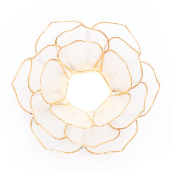 Lotus Sfeerlicht Capiz Bladvorm – naturel goudrand 13,5 cm boeddhisme