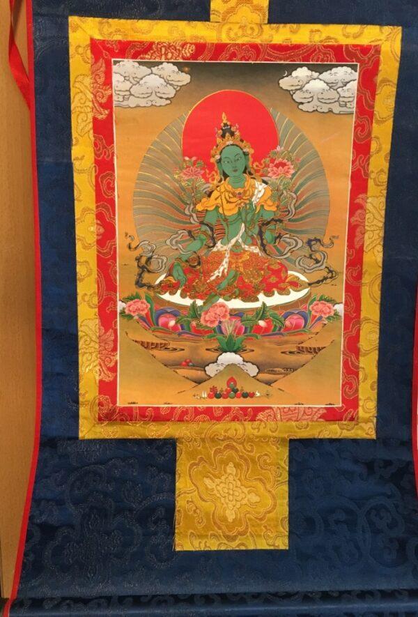 Thangka Reproductie met afbeelding van Groene Tara – 50 x 62 cm boeddha