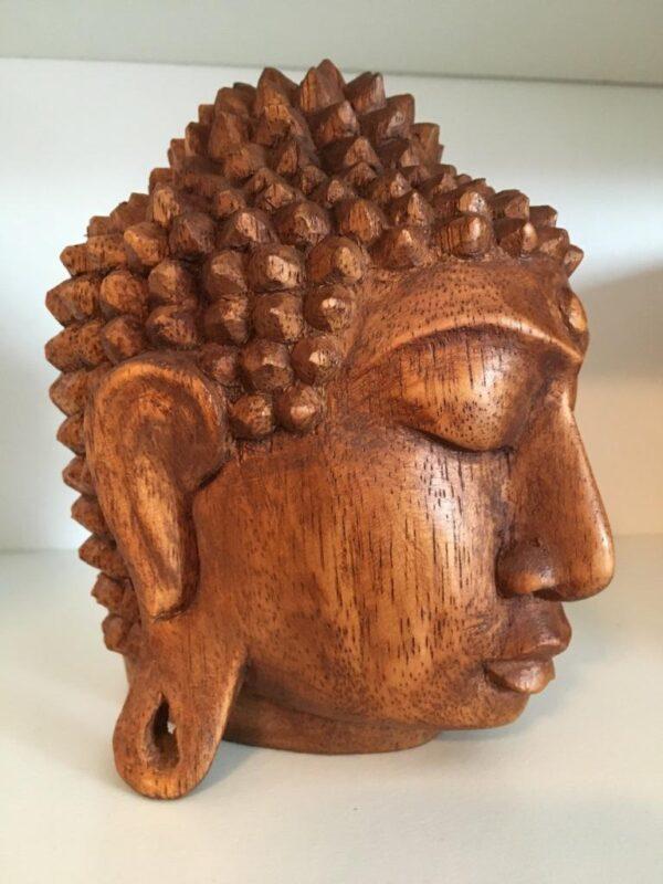 Boeddhabeeld – Boeddha Hoofd van Shakyamuni – Mooi houten hoofd – 15 cm boeddha