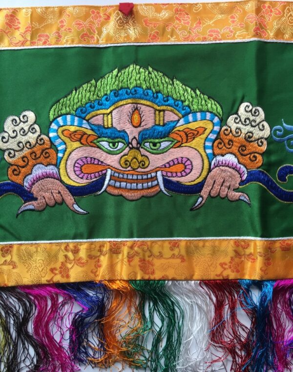 Banner – Tibetaans Chhepu Zijden Brokaten Deur Banner – Groen – 31 x 97 cm banier