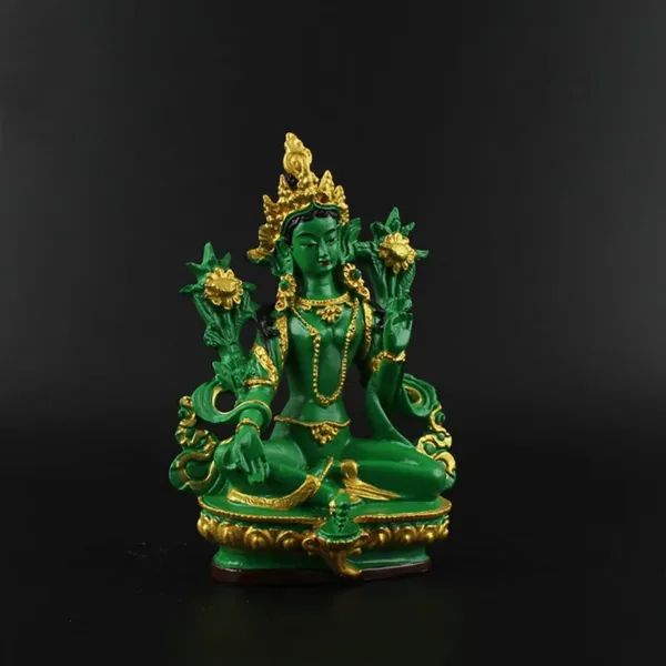 Groene Tara Beeld – Made in Nepal – Groen en Goud – 13,5 cm boeddha