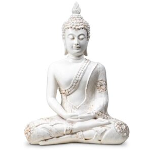 Boeddha Beeld Tuin – Boeddha in Meditatie – Wit beeld in meditatiemudra – 27,5 cm boeddha