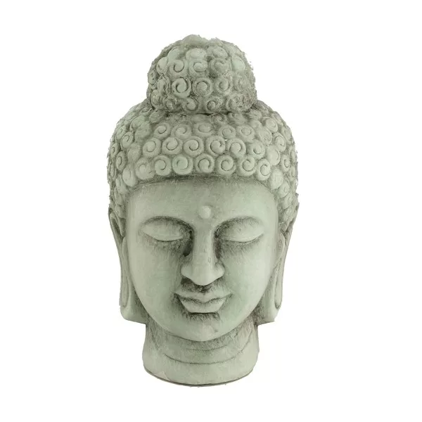 Boeddha Beeld Tuin – Beeld Boeddhahoofd Terracotta – Licht Groen – 12,5 x 22,5 cm boeddha