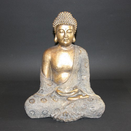 Boeddha Beeld Tuin – Japanse Boeddha in Lotuszit – Meditatie – Goudkleurig – 24 cm beeld voor buiten