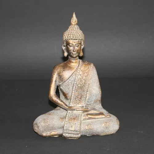 Boeddhabeeld – Thaise Boeddha in Lotuszit – Meditatie – Goudkleurig – 20 cm beeld voor buiten