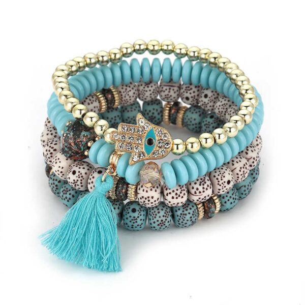 Boho Armband – Boho Kralen Armband – Pastelblauw met Kwastje – 17 cm armband