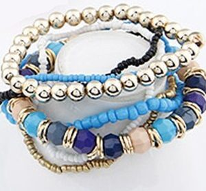 Boho Armband – Boho Kralen Armband – Lichtblauw Turquoise en Goud – 17 cm armband