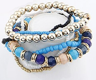 Boho Armband – Boho Kralen Armband – Lichtblauw Turquoise en Goud – 17 cm armband