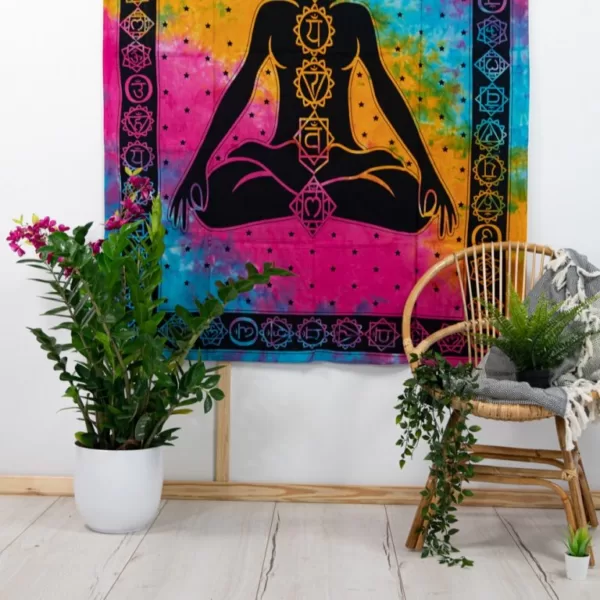 Wandkleed – Authentiek Wandkleed Katoen – Chakra Meditatie Kleurrijk – 215 x 135 cm banner