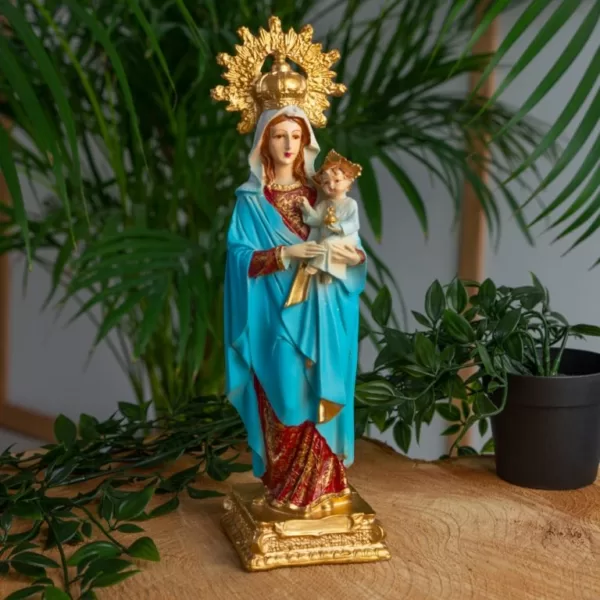 Beeld van Moeder Maria met Kroon en Kindje Jezus – Handgeschilderd – 30 cm christelijk beeld