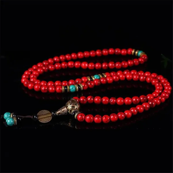 Mala – Tibetaanse Mala – Rode Kralen en Turquoise kralen – Halsketting en Mala – Armband Rood en Turquoise armband