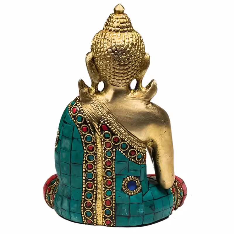 Boeddhabeeld – Boeddha Teaching- met Mozaïek – Goudkleurig met gekleurde steentjes en kralen – 16 cm boeddha Boeddhabeeld - Boeddha Teaching- met Mozaïek - Goudkleurig met gekleurde steentjes en kralen - 16 cm - Afbeelding 4
