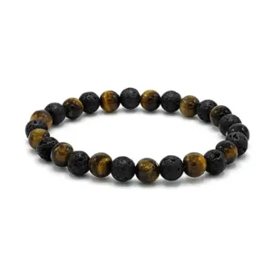 Armband voor brede pols met tijgeroog en lavasteen